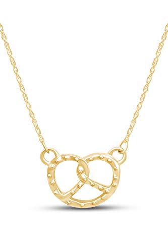THE JEWEL ZONE Pretzel Pendant Necklace for Women, 14K Gold Over Sterling Silver Minimalist Tiny Pretzel Charm, Dainty Everyday Necklace Jewelry Gift with 18