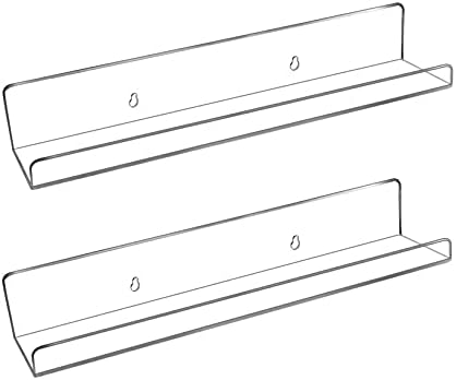 Acrylic Kids Floating Shelves,Adhesive Stickers Window Clear Invisible Bookshelves,Nursery Deco Toy Storage Ledges Wall Drilling Organizer for Bathroom, Girl or Boy Bedroom 13.8" (Clear 2 PCs Set)