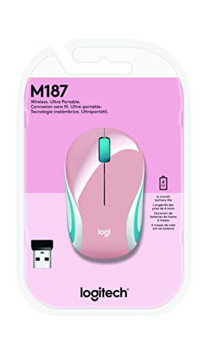Logitech Wireless Mini Mouse M187 Ultra Portable, 1000 Dpi Optical Tracking, 3-Buttons, Pc/Mac/Laptop - Blossom #TOP6