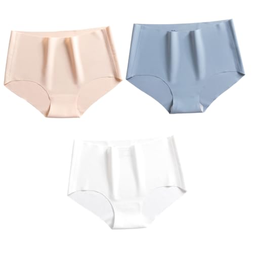ERINGOGO 3 Piezas Bragas sin Costuras para Mujer de Hielo Seda Transpirable Cintura Media Pack Pantalones Sólidos Cómodos y Moldeadores sin Líneas Visibles bajo Ropa