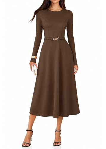 Lazysmile Women's Long Sleeve Midi Dress Wedding Guest Dresses with Pockets