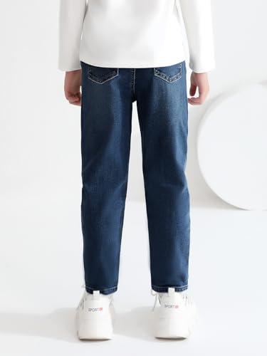 Haloumoning Boys Jeans Kids Elastic Waist Straight Leg Denim Pants with Drawstring 4-14 Years3