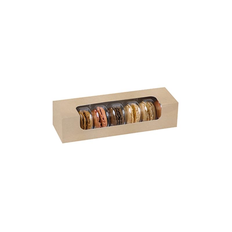 Caja de cartón kraft para 7 macarrones PacknWood con ventana PLA para delivery 50 unidades