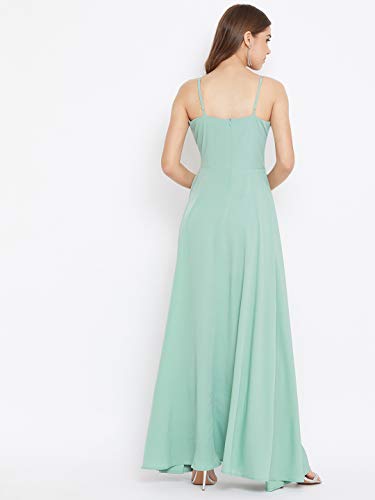 Image of Berrylush Women Green Solid Shoulder Straps Sleeveless Concealed Zip Closure Maxi Dress X-Large