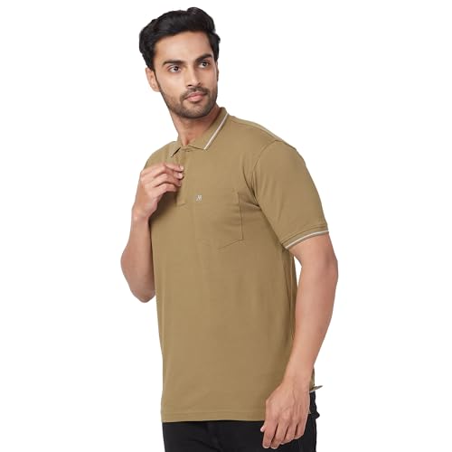 Image of Raymond Men's Modern Fit Solid Pattern Pure Cotton Half Sleeve Polo Neck Casual T-Shirt