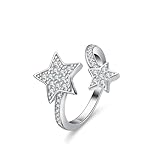 Anillos para mujer, anillos para mujer, estrella con moissanita, plata 9K, oro blanco, talla 60 (19,1)