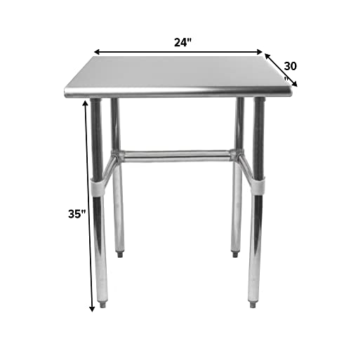 Image of 30 inch Deep x 24 inch Long Open Base Stainless Steel Work Table - Express KitchQuip NSF Certified Commercial Prep Table with Galvanized Legs for Kitchen, Food Truck & Garage