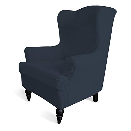 Image of Easy-Going Stretch Wingback Chair Sofa Slipcover Dark Blue