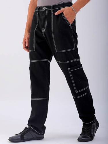 Image of The Indian Garage Co Men Dad Fit Solid Mid-Rise Cargo Denim