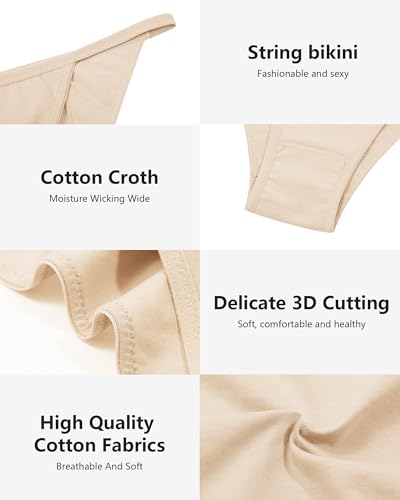 Image of LEVAO Cotton Underwear for Women-Plus Size String Bikini Panties-Low Waist Cheeky Underwear-High Cut Stretch Ladies Briefs