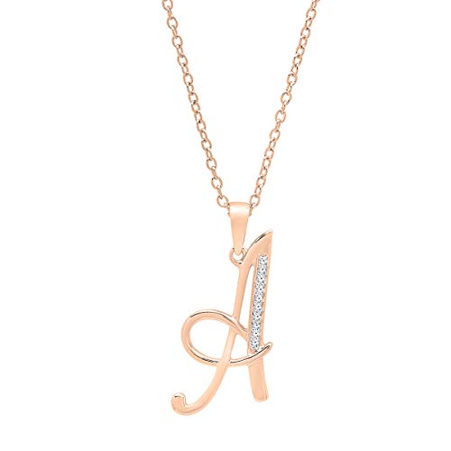 Dazzlingrock Collection 0.05 Cttw 18K Round Diamond Fancy Letter Alphabets Initial Pendant, Solid White Gold