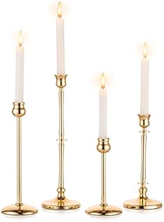 Nuptio Gold Candle Holders for Candlesticks - Set of 4 Brass Candlestick Holders for Taper Candles Table Dinner Elegant Candle Stick Stands for Wedding Party Anniversary Dinning Mantel Decorations