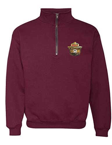 ALLNTRENDS Smokey Bear Zip Collar Sweatshirt U.S Forest Service Embroidered Top (XL, Maroon)