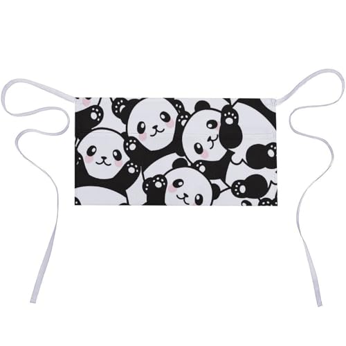 Tablier court imperméable Panda en tissu Oxford résistant à 3 poches pour la cuisine