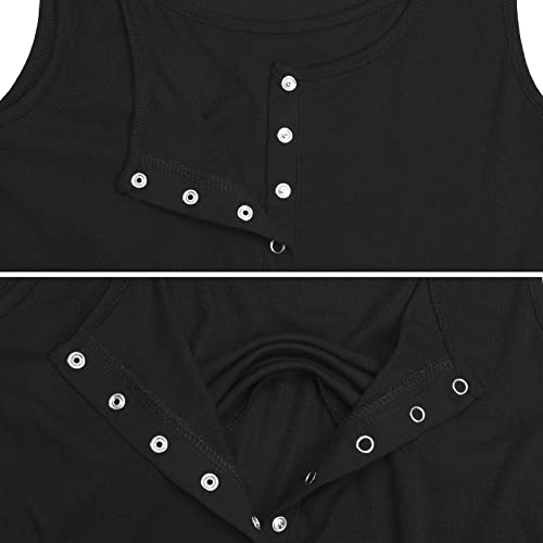 Sweetbump Nursing Tank Tops For Breastfeeding Scoop Neck Maternity Henley Shirts Vest Button Up Cami Tees Black Xl #TOP5