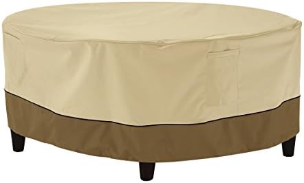 Classic Accessories Veranda Water-Resistant 30 Inch Round Patio Ottoman/Coffee Table Cover, Outdoor Ottoman Cover, Pebble/Bark/Earth