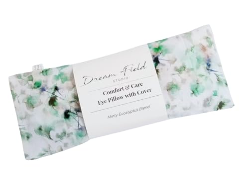 Handmade Eucalyptus Mint Aromatherapy Eye Pillow – Soft Washable Cover, Weighted with Natural Flaxseed | Green Watercolor Sketch