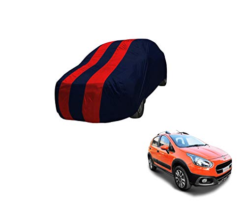 Image of Auto Hub Car Cover Compatible with Fiat Avventura with Mirror Pocket,Triple Stitched, Weather Proof, Fiat Avventura Car Cover- Navy-Red