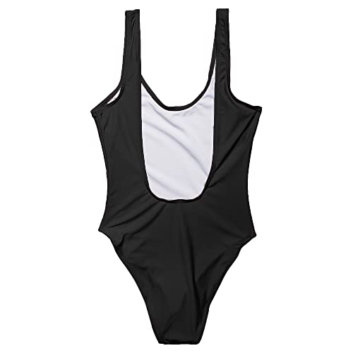 Yelaivp Women's Retro Scoop Neck Padded One Piece Swimsuits High Cut Low Back Bathing Suits Swimwear Bodysuit… (Black, Medium) #TOP4