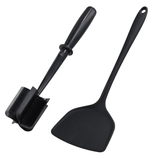 Meat Chopper, Handheld Meat Masher with 1 Piece Spatula, Versatile High-Temp Heat-Resistant Hamburger Smasher, Cookware Kitchen Aids, Meat Shredder Tool Twister for Beef, Turkey, Non-Stick