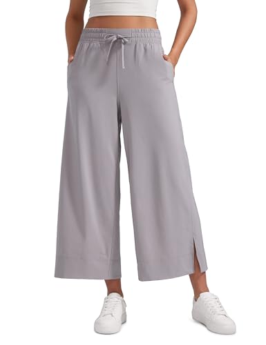 Image of CRZ YOGA Lightweight Wide Leg Crop Pants 25 inch | Casual, Travel, Comfy, Soft, Split, Loose Fit, Pockets, for Women