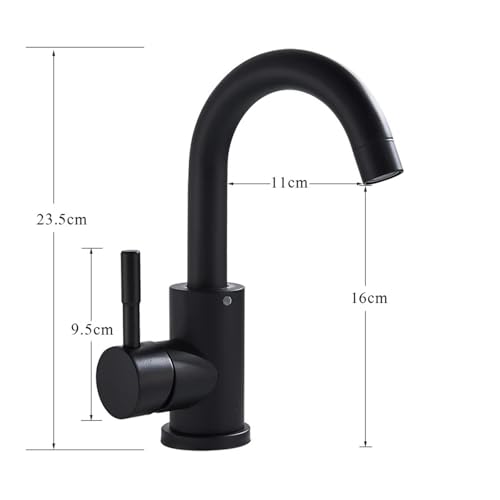 Robinet de lavabo de salle de bains mitigeur évier noir mat acier inoxydable chaud froid - 5