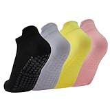 [ZTVOWTO] 4ペアヨガソックス、 滑り止めダンス、バレエ、裸足トレーニング、フィットネス用のレディースヨガソックス(黒+ライトグレー+黄色+ピンク)