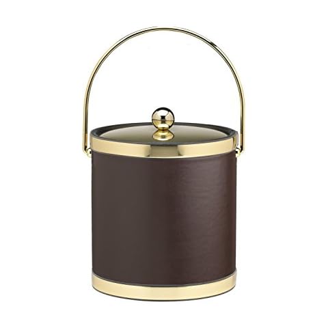 Kraftware Sophisticates Leatherette ice Bucket, 3 Qt, Brown with Brass Cover