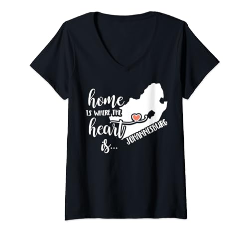 Womens Johannesburg Gift - Home is Where the Heart Is! V-Neck T-Shirt