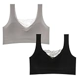 MOONBADI still BH grau+schwarz Damen Sport BH ohne Bügel Gepolstert Yoga Bra Kreuz Rücken Sport Bustier für Jogging Fitness Push up Bra 120B