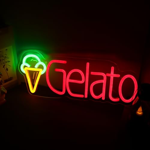 Image of Gelato Neon Sign for Wall Decor, Italian Ice Cream Neon Light with Dimmer Switch for Business, USB Power LED Sign Lights for Home Bar Store, LED Neon Sign Wall Art Neon Light for Beer Pub(Gelato)