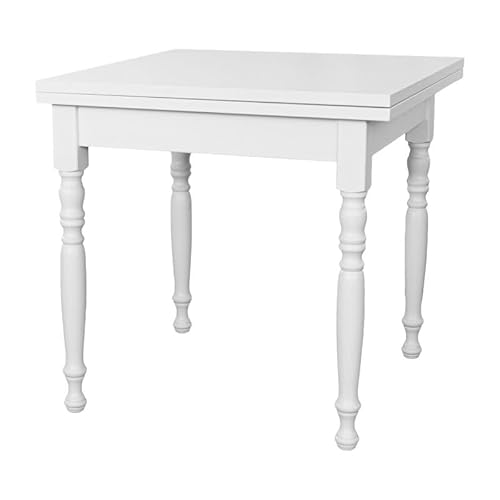 Vicentini arreda TAVOLO IN LEGNO ALLUNGABILE A LIBRO GAMBE TORNITE SHABBY CHIC BIANCO (90x90 (180))