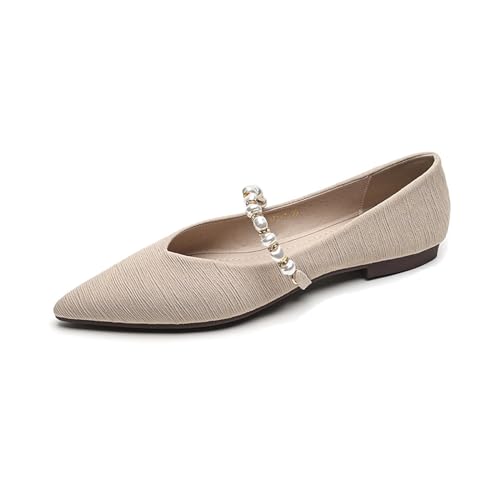 Women's Pointed Toe Pearl Flat Mary Jane Shoes Casual Slip-on Comfort Ballet Flats Shoes for Banquet Party