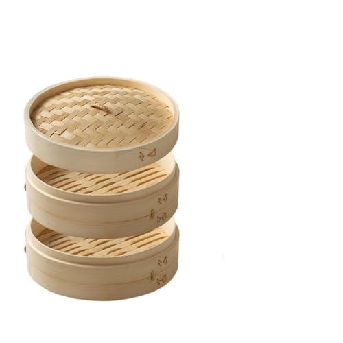 Giawkca 手作り調理セット せいろ 2段/3段 蒸し布/蓋付き 業務用 浅 中華 業務用 カラー (2つのケージ,18cm)