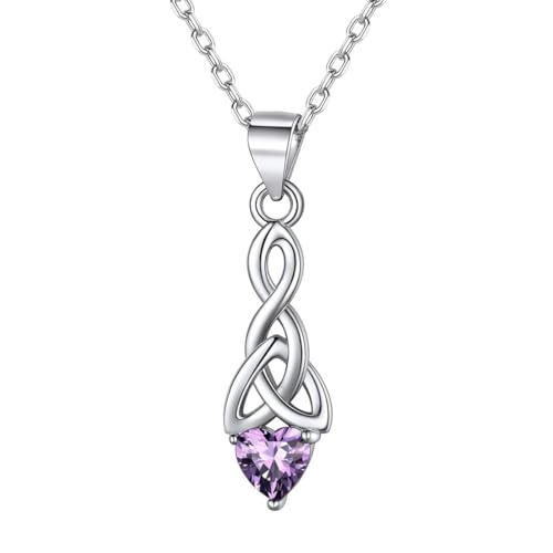 ChicSilver 925 Sterling Silver Sparkling Heart Birthstone Celtic Knot Pendant Necklace 18 Inch February Amethyst