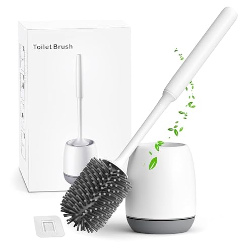 Image of ANOXA Toilet Brush and Holder Set for Bathroom, Flexible Toilet Cleaning Bowl Brush Head with Silicone Bristles, Compact Size for Storage and Organization, Grey