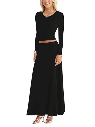 Sweet Hearts 2 Piece Sets for Women- Casual Modal Maxi Skirt Long Sleeve Crop Tops Womens 2 Piece Outfits Fall Made in USA3