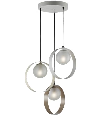 Light&More Lampadario Sospensione Plafoniera Cerchi Vari Colori Tortora Avorio Bianco con sfere in vetro soffiato satinate per salone, salotto, soggiorno, camera da letto