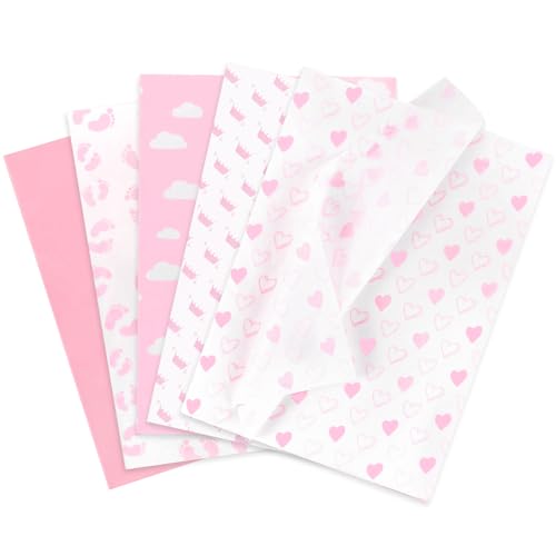 Larcenciel Tissue Paper, 50 Pcs Baby Feet Print Pink Tissue Paper for Gift Bags Gift Wrapping, Cute Baby Girl Design Tissue Paper Gift Wrap for Baby Shower, Birthday, Anniversary, Craft, 19.7x13.8in
