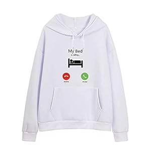 KEEVICI Cute Hoodie for Women My Bed Is Calling Print Aestheic Sweatshirt Cotton Drop Shoulder Thermal Pullover with Pocket