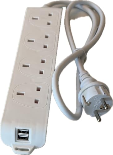 UK to Europe Schuko Type E/F Travel Adaptor Extension 4 Way with 2 x USB sockets for France Germany Italy Spain all EU countries.