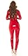 Koucla Langarm Wet Look Maxi Overall Long Catsuit V-Neck Jumpsuit mit Zipper Reißverschluss S