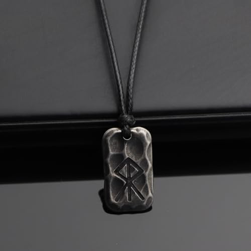 Image of Ankiyabe Stainless Steel Norse Viking Rune Pendant with Adjustable Braided Rope Good Luck /Love /Strenght /Health Viking Symbol Necklace for Men Women
