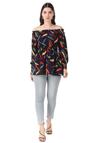Image of BoheeWohee Women's Casual Off-Shoulder Top with Smocking Elastic Tops for Women | Casual Tops for for Women | Stylish Tops for Women Full Sleeve