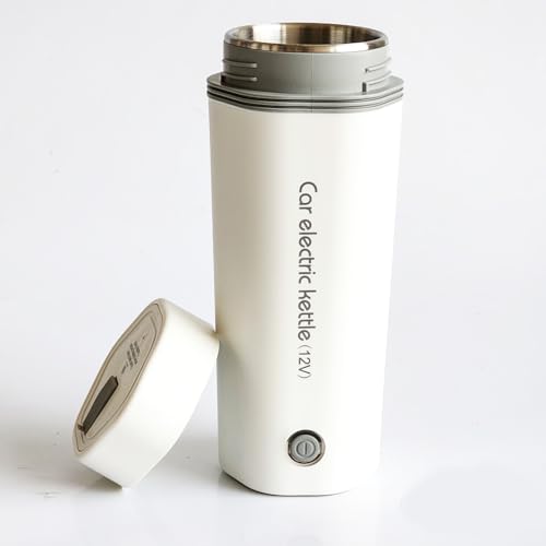 Image of Oshotto 12V Portable Electric Kettle Cup Stainless Steel Electric Kettle Auto Shut-off For Travel Camping, Road Trip Compatible with Kia Syros (350ml) - White