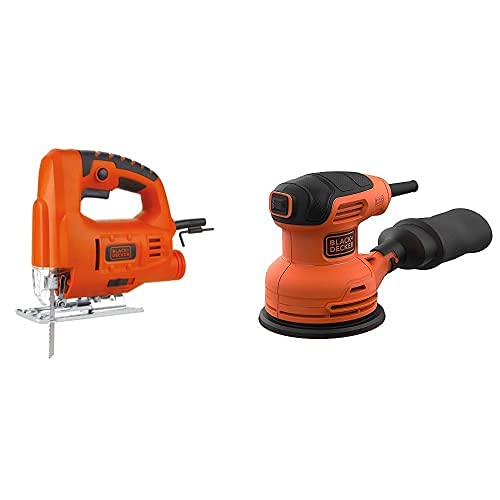 Black+Decker 400W Single Speed Jigsaw With Bevel Cutting + Black+Decker 230W 13,000 RPM Corded Random Orbit Sander