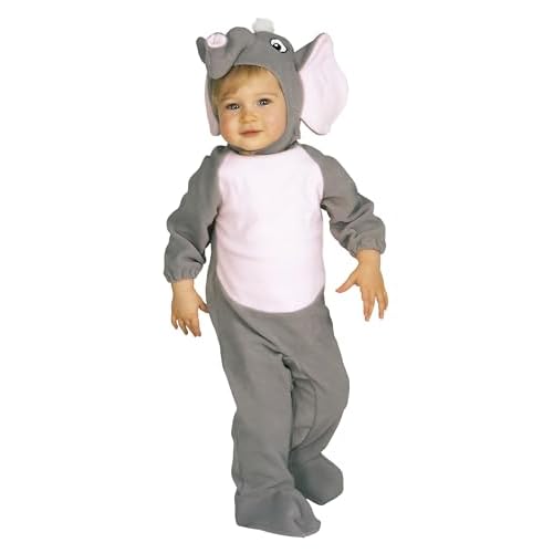 Rubies Disfraz de Elefante para niño y niña, talla bebé 1 año, Mono color gris con rosa y gorrito en forma de cebeza de elefante, original halloween, navidad, carnaval y cumpleaños