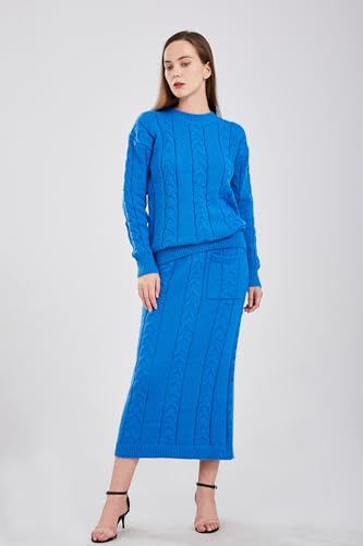 Image of utcoco Womens Sweater Sets Winter Chunky Cable Knit 2 Piece Outfits Sweater Skirt Set