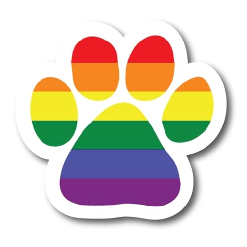Image of Blank LGBTQ Pride Paw Print Car Magnet 5 Inch, Dog Lover Gift, Made in USA | Heavy duty magnetic decal for car, truck, SUV or fridge, full color UV printed