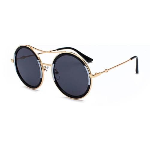 Lunettes de soleil rondes femmes en métal doré avec finition vintage haut de gamme